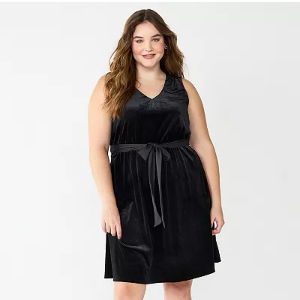 Draper James RSVP Sleeveless Knot-Waist Velvet Dress Black, Plus Sizes 2X  3X